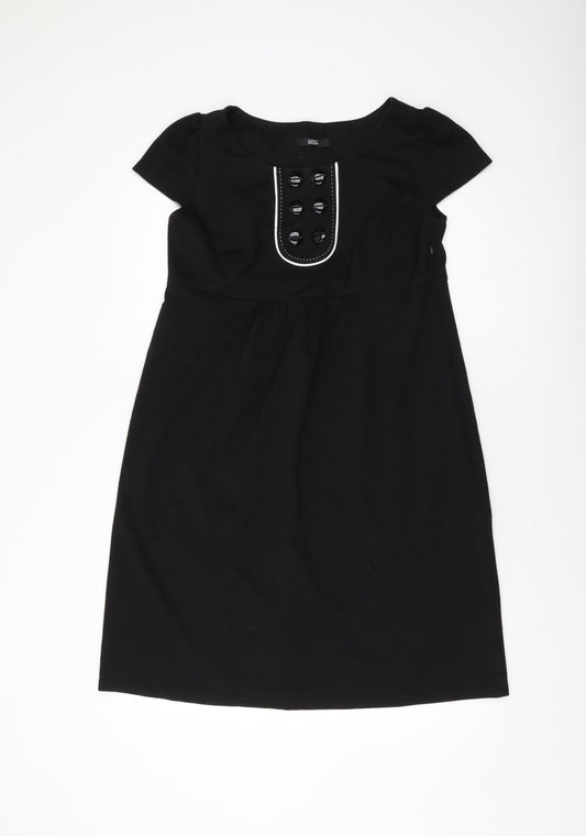 Marks and Spencer Womens Black Polyester A-Line Size 14 Round Neck Zip