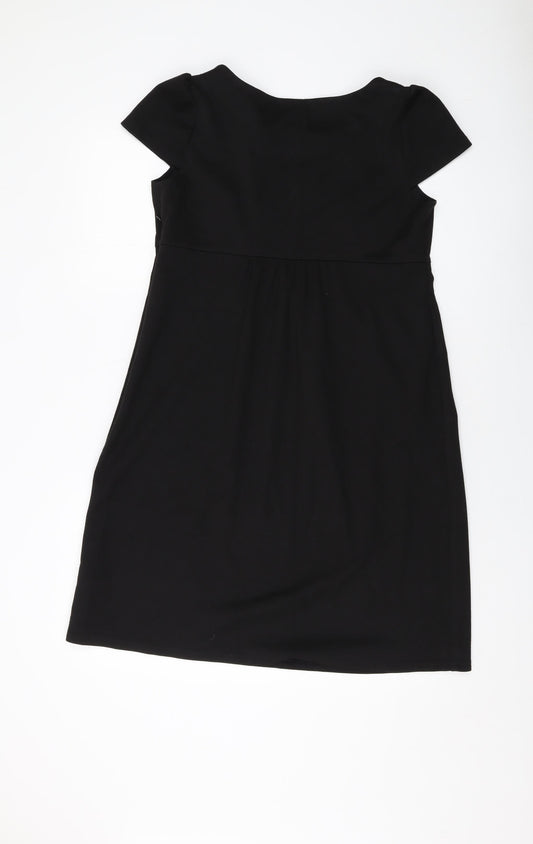 Marks and Spencer Womens Black Polyester A-Line Size 14 Round Neck Zip