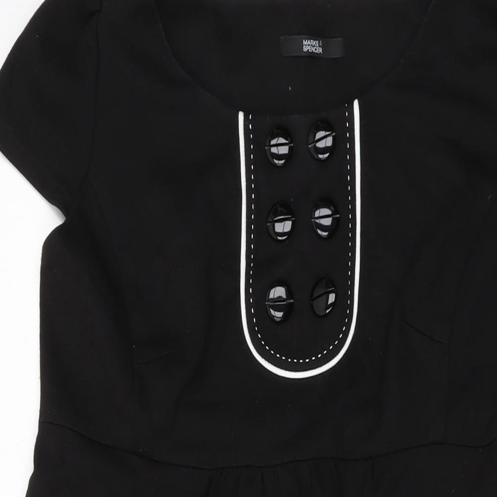 Marks and Spencer Womens Black Polyester A-Line Size 14 Round Neck Zip