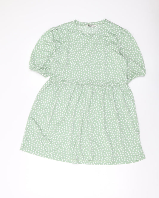 Stradivarius Womens Green Polka Dot Polyester A-Line Size L Round Neck Pullover