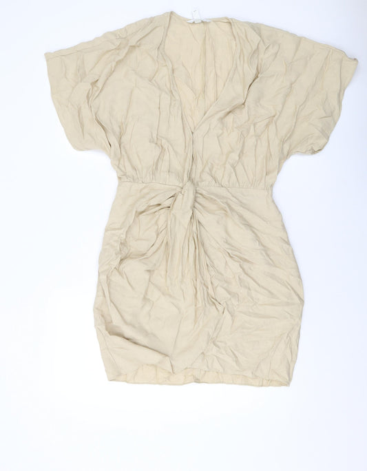 H&M Womens Beige Viscose Mini Size M V-Neck Hook & Eye