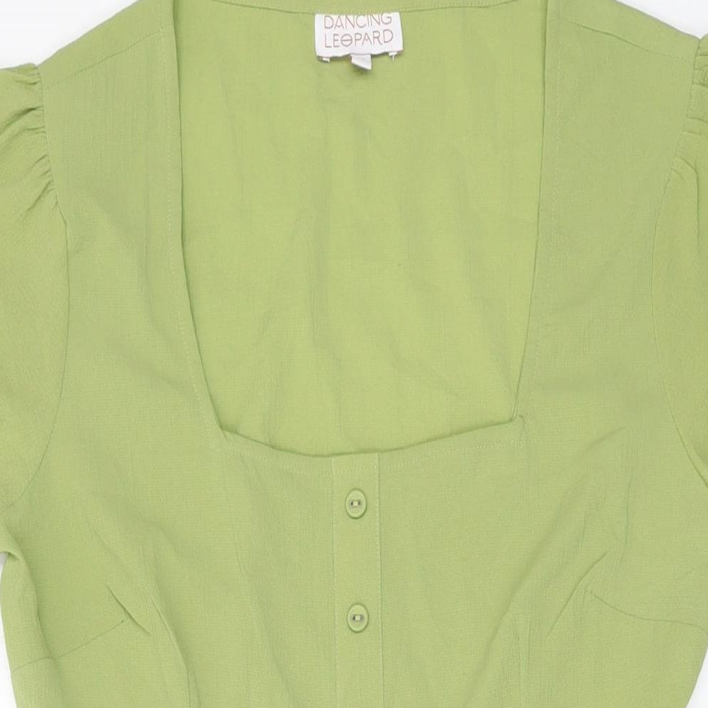 Dancing Leopard Womens Green Polyester A-Line Size 12 Square Neck Pullover
