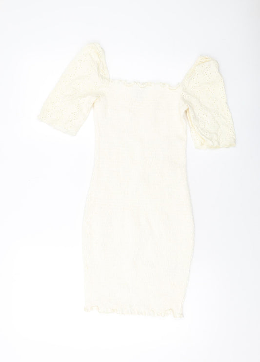 H&M Womens Ivory Cotton Bodycon Size 12 Square Neck Pullover