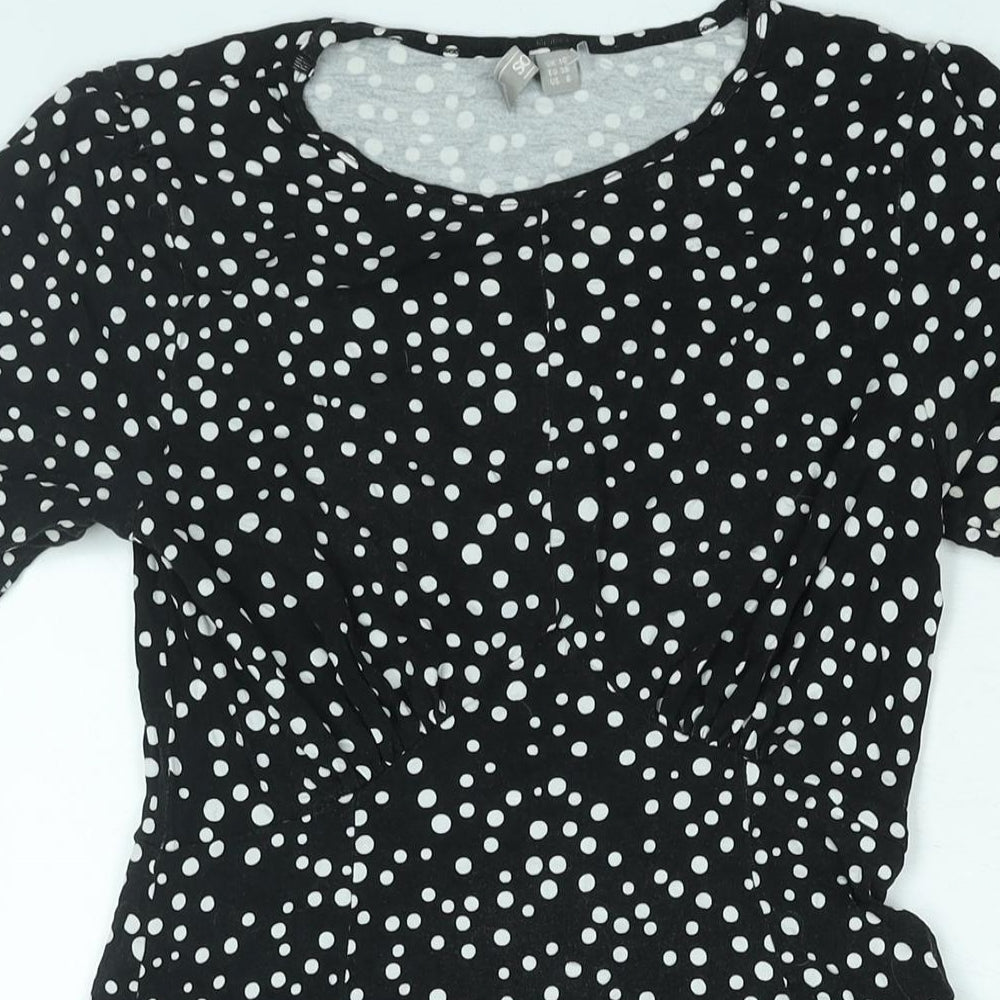 ASOS Womens Black Polka Dot Viscose A-Line Size 10 Round Neck Pullover