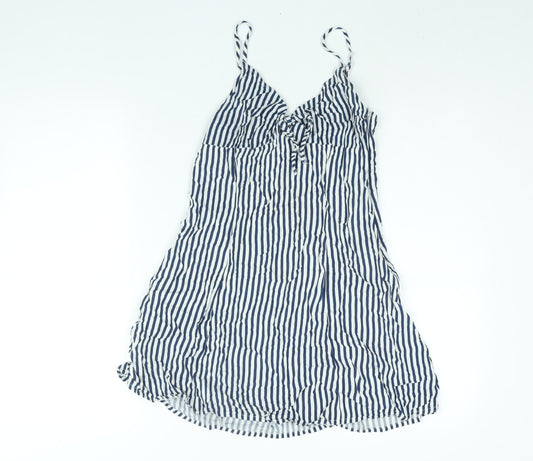 Divided by H&M Womens Blue Striped Viscose A-Line Size 8 V-Neck Zip