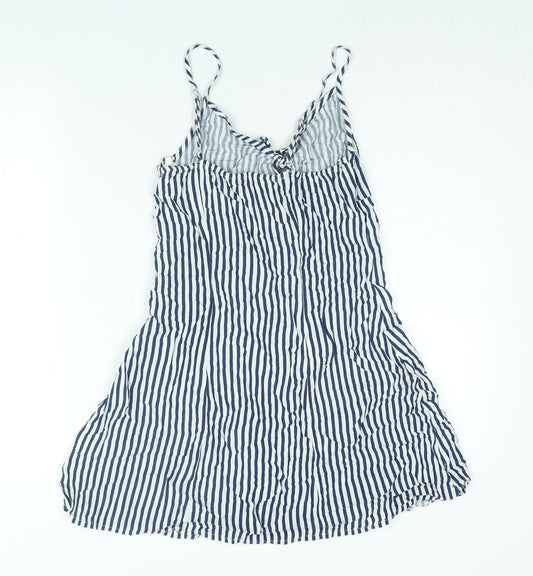 Divided by H&M Womens Blue Striped Viscose A-Line Size 8 V-Neck Zip