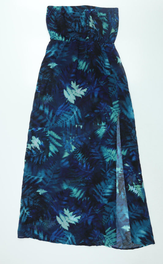 Divided by H&M Womens Blue Geometric Polyester Maxi Size 10 Square Neck Pullover - Front Slit