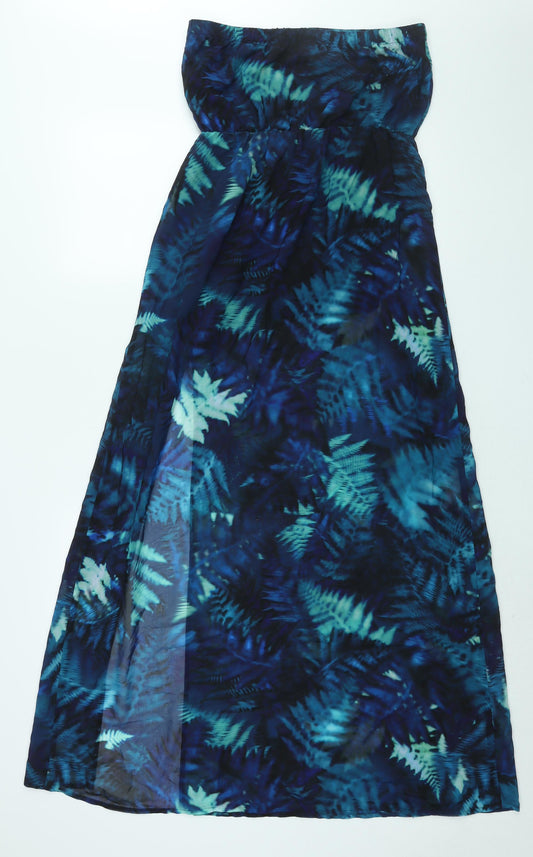 Divided by H&M Womens Blue Geometric Polyester Maxi Size 10 Square Neck Pullover - Front Slit