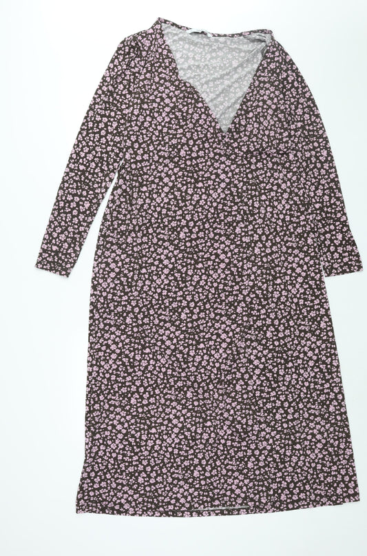 Mango Womens Pink Floral Polyester Wrap Dress Size M V-Neck Tie