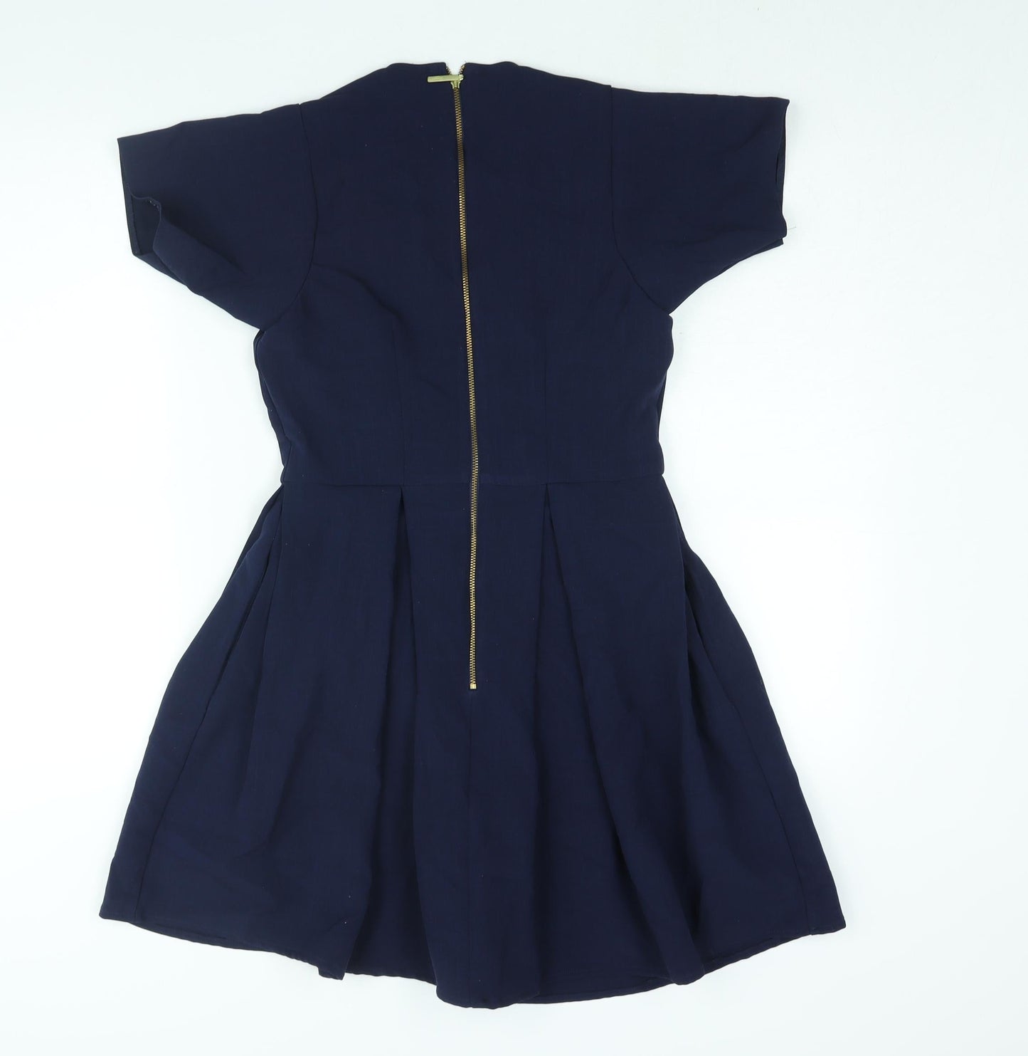 Closet Womens Blue Polyester A-Line Size 8 V-Neck Zip - Pleated