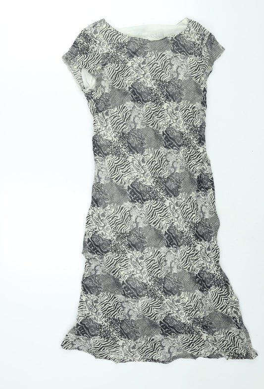 Essentials Womens Black Geometric Viscose Shift Size 10 Round Neck Pullover