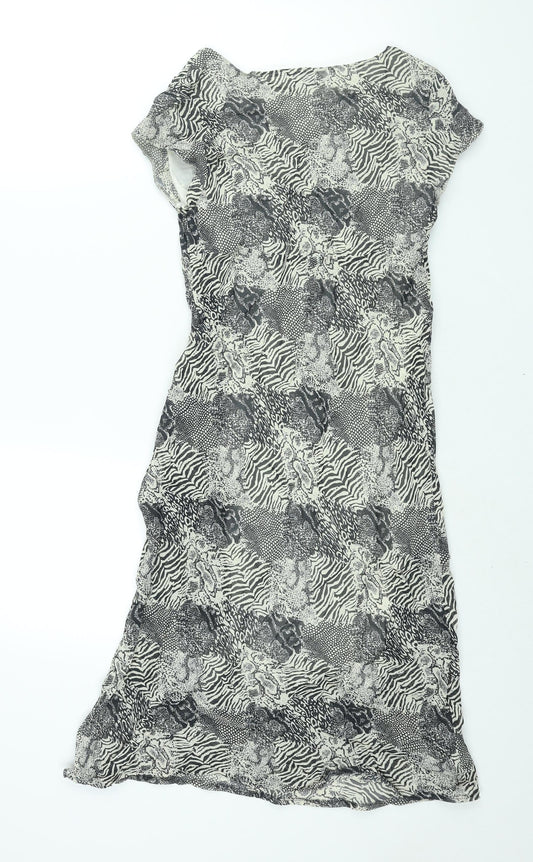 Essentials Womens Black Geometric Viscose Shift Size 10 Round Neck Pullover