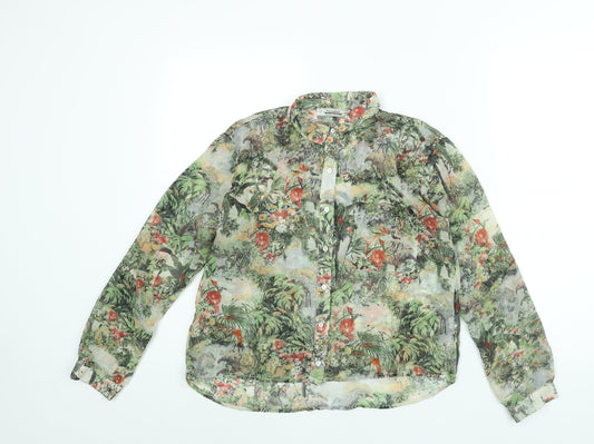 Pull&Bear Womens Multicoloured Geometric Polyester Basic Button-Up Size S Collared - Semi Sheer