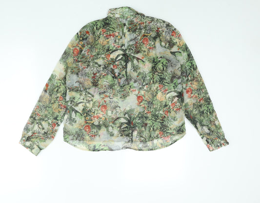 Pull&Bear Womens Multicoloured Geometric Polyester Basic Button-Up Size S Collared - Semi Sheer