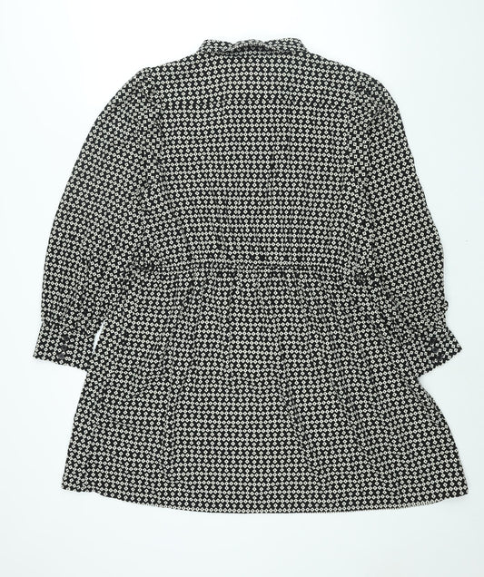 Marks and Spencer Womens Black Geometric Polyester Shift Size 18 Collared Tie