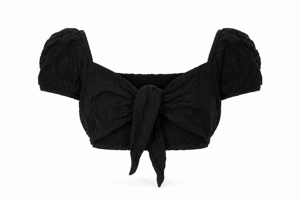 Collusion Womens Black Cotton Cropped Blouse Size 8 Sweetheart