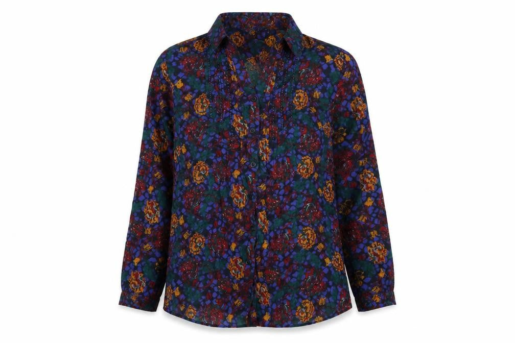 Womens UK Size 12 EWM Multicoloured Cotton Button-Up