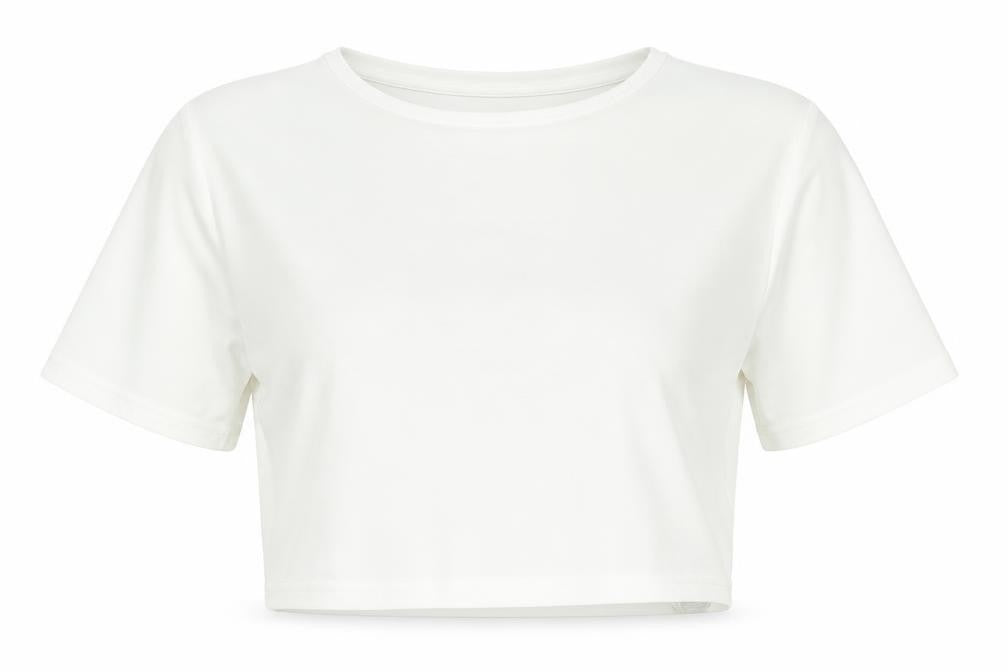 PRETTYLITTLETHING Womens White Polyester Cropped T-Shirt Size 6 Round Neck