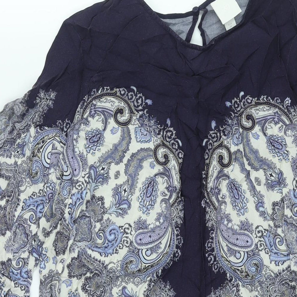 H&M Womens Purple Paisley Viscose Shift Size 12 Round Neck Button