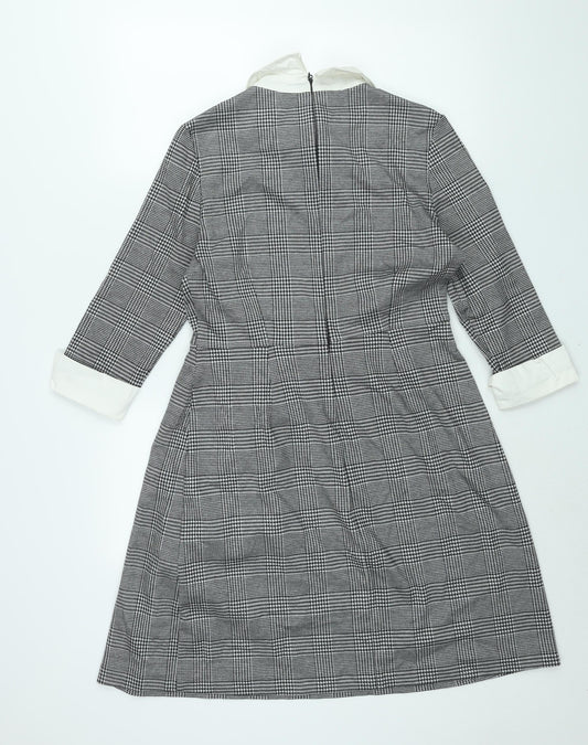 Marks and Spencer Womens Grey Check Polyester Shift Size 12 Collared Zip