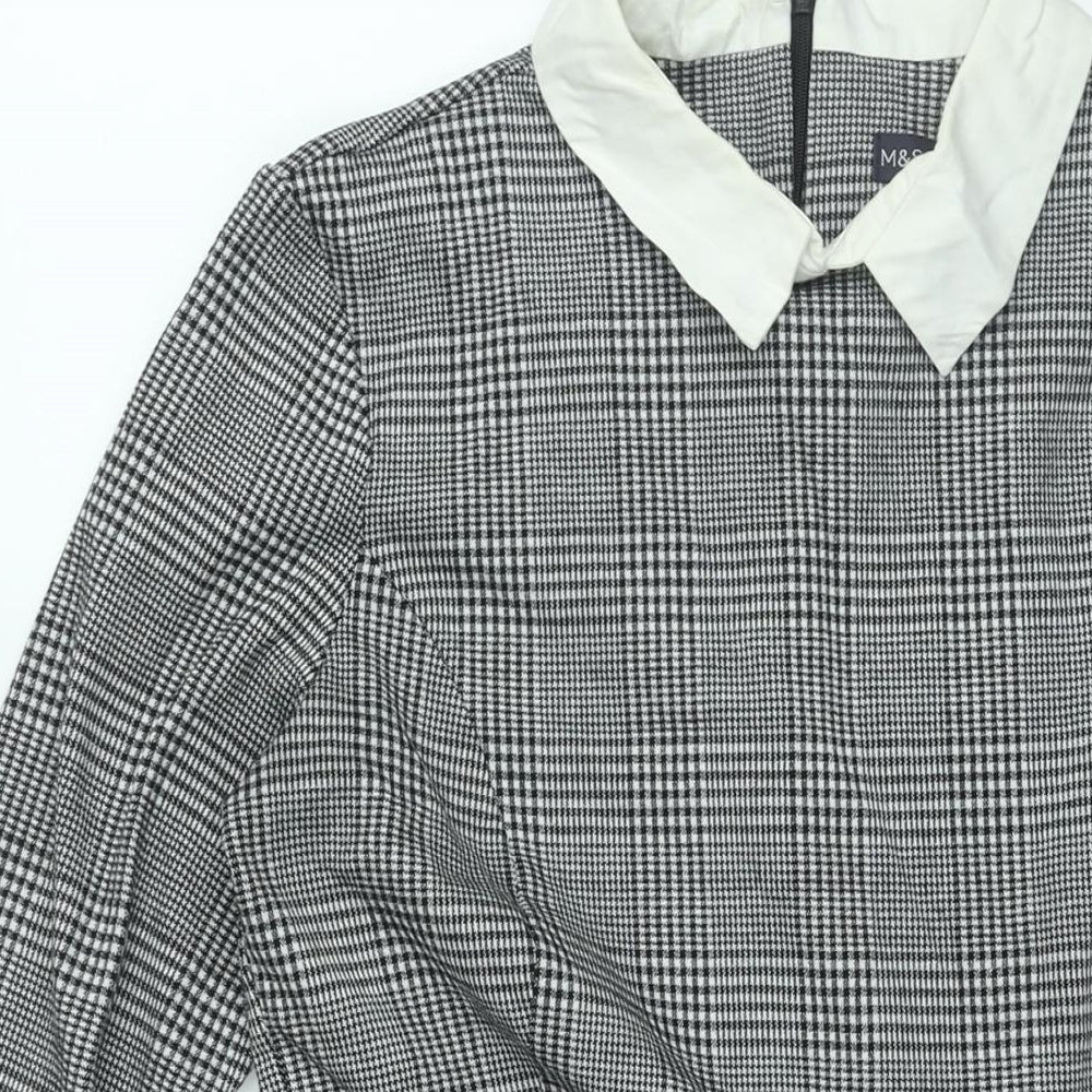 Marks and Spencer Womens Grey Check Polyester Shift Size 12 Collared Zip