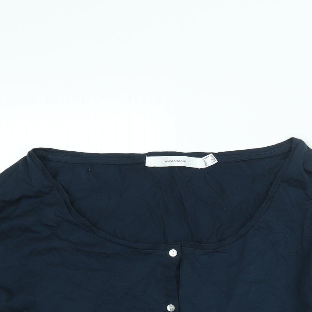 Women'secret Womens Blue Viscose Basic Button-Up Size 2XL Round Neck - Drawstring Detail