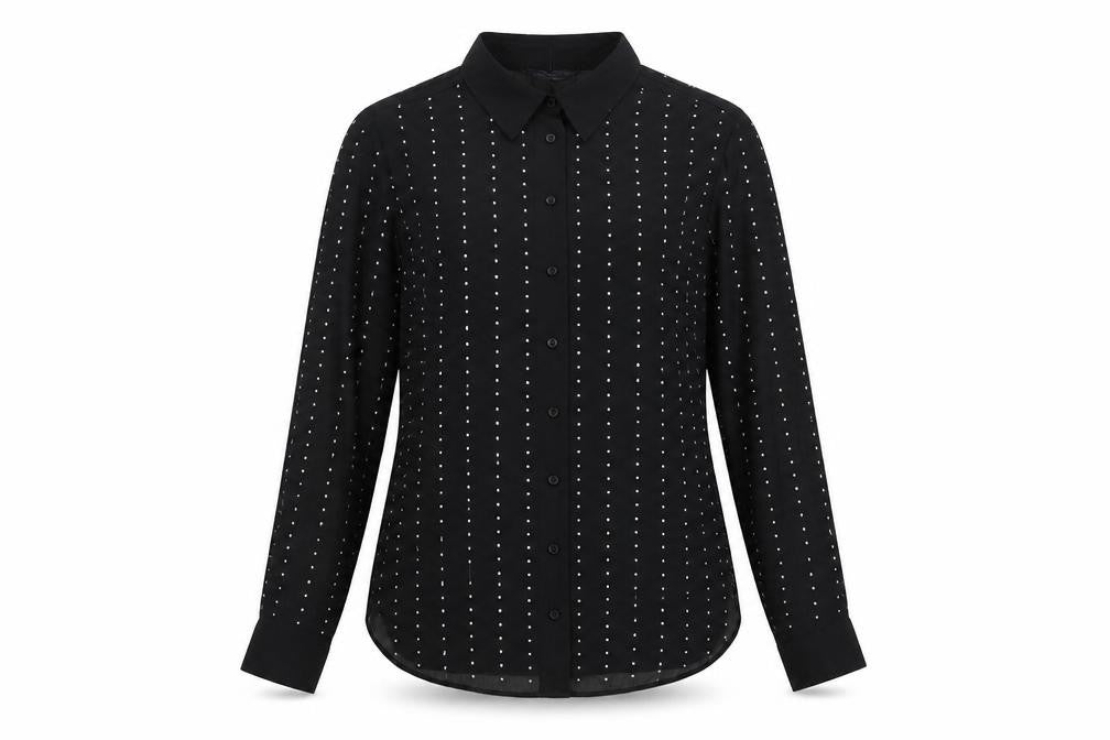Marks & Spencer Womens Black Polyester Basic Button-Up Size 6 Collared - Studded