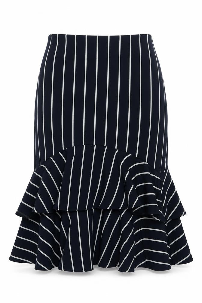 Marks and Spencer Womens Blue Striped Polyester Trumpet Skirt Size 14 Zip - Frill