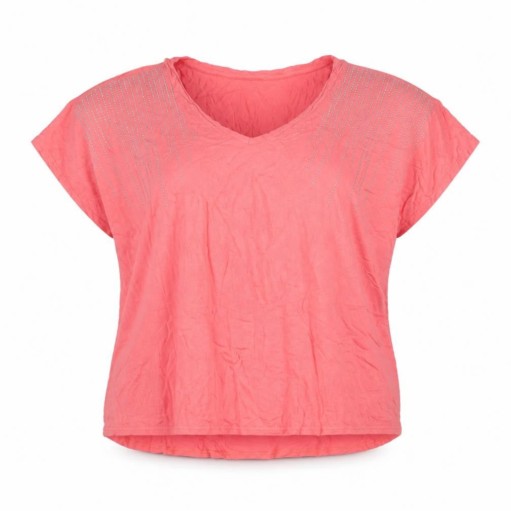 Kaleidoscope Womens Pink Viscose Basic Blouse Size 16 V-Neck - Rhinestone Detail