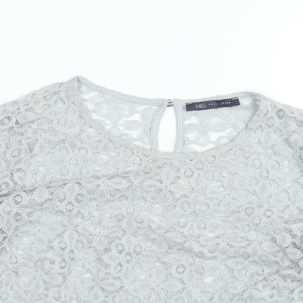 Marks and Spencer Womens Grey Cotton Basic Blouse Size 10 Round Neck
