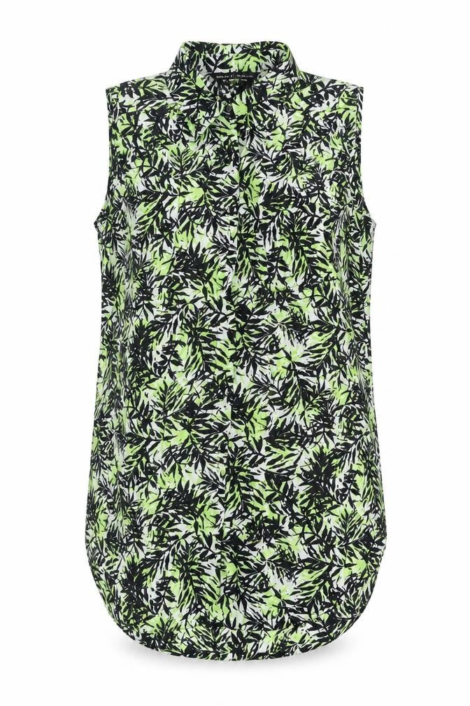 Dorothy Perkins Womens Green Geometric Polyester Basic Button-Up Size 10 Collared - Leaf Print