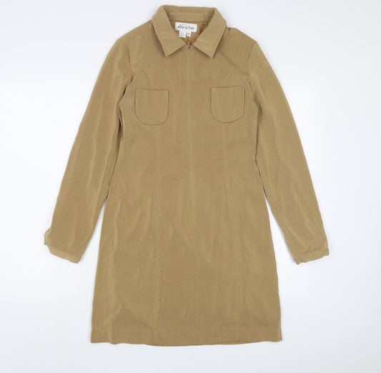 NinetoFive Womens Brown Polyester A-Line Size 8 Collared Zip