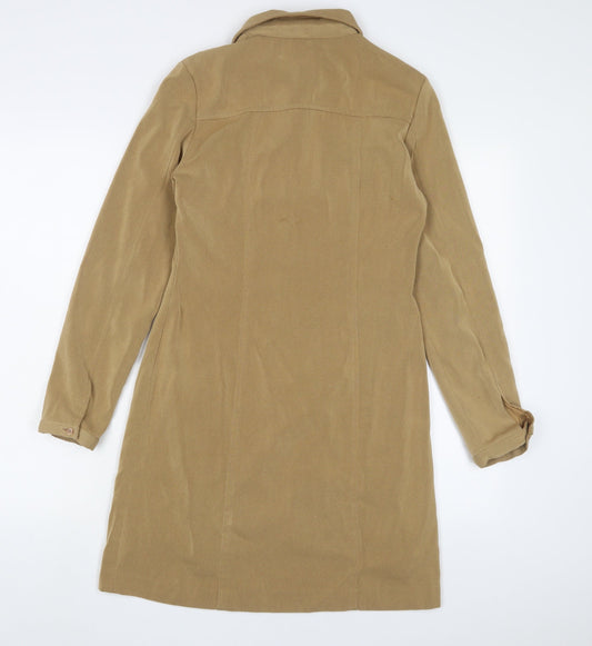 NinetoFive Womens Brown Polyester A-Line Size 8 Collared Zip