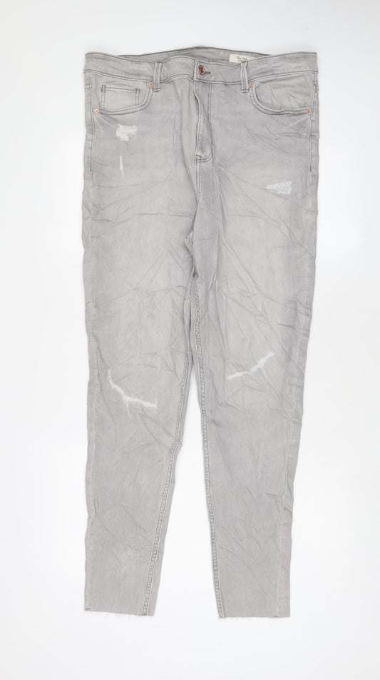 Marks and Spencer Womens Grey Cotton Skinny Jeans Size 18 L31 in Regular Zip