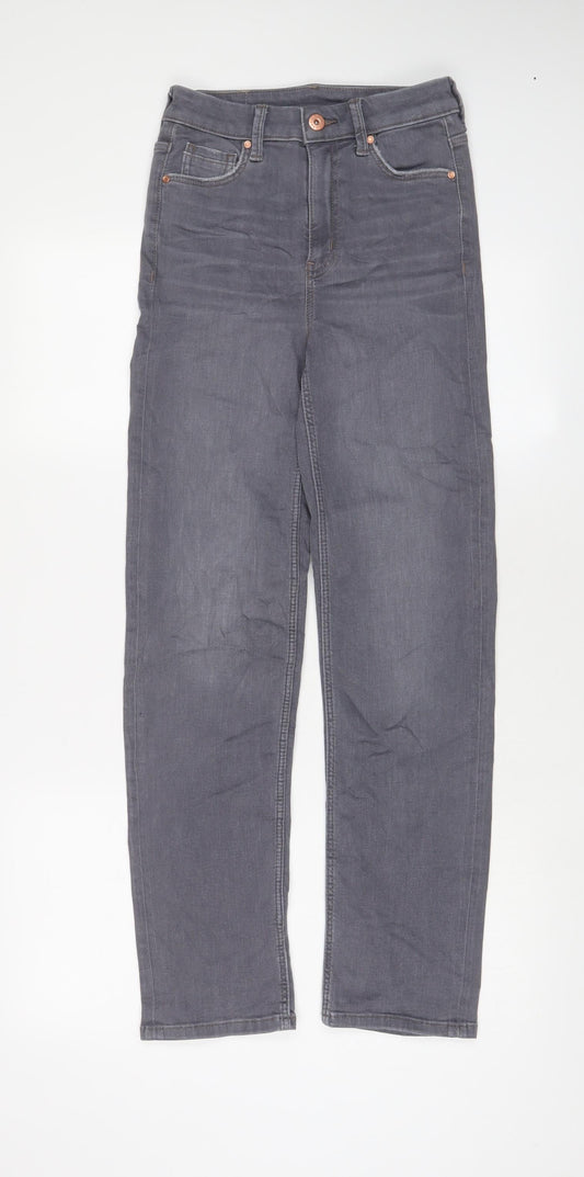 Marks and Spencer Womens Grey Cotton Straight Jeans Size 6 L28 in Regular Zip