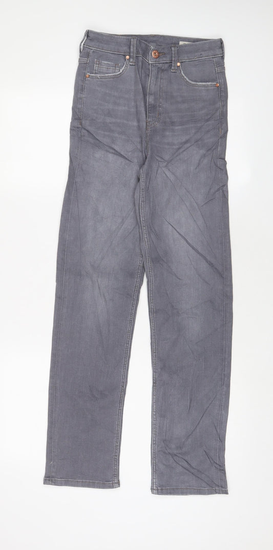Marks and Spencer Womens Grey Cotton Straight Jeans Size 6 L29 in Regular Zip