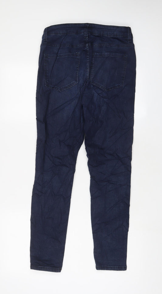 Marks and Spencer Womens Blue Cotton Skinny Jeans Size 10 L27 in Regular Zip