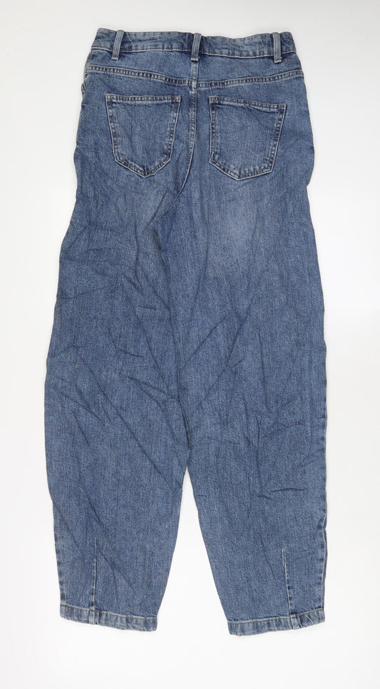 Marks and Spencer Womens Blue Cotton Mom Jeans Size 8 L29 in Slim Zip