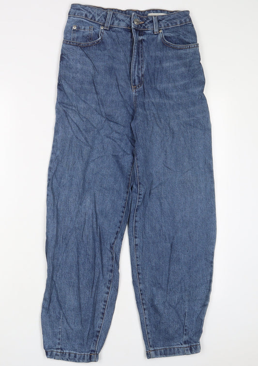 Marks and Spencer Womens Blue Cotton Mom Jeans Size 6 L26 in Regular Zip