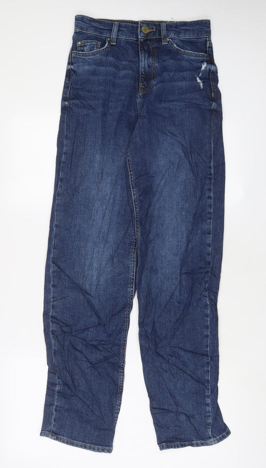 Marks and Spencer Womens Blue Cotton Boyfriend Jeans Size 6 L30 in Regular Zip