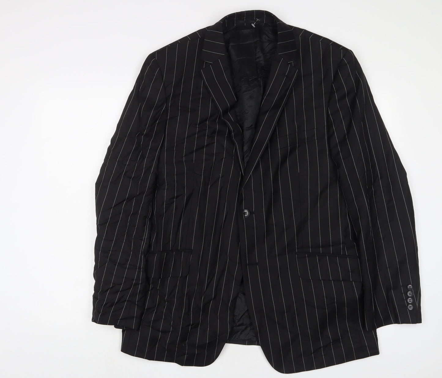 Lambretta Mens Black Striped Wool Jacket Suit Jacket Size 42 Regular