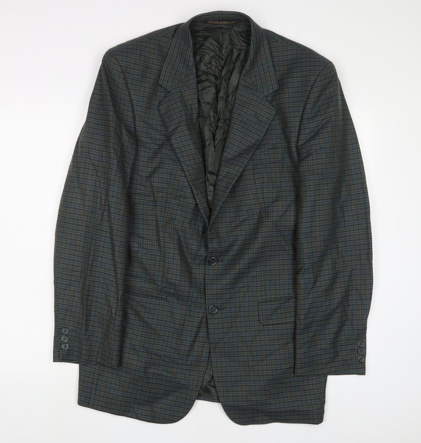 Marks and Spencer Mens Green Plaid Wool Jacket Suit Jacket Size 40 Regular
