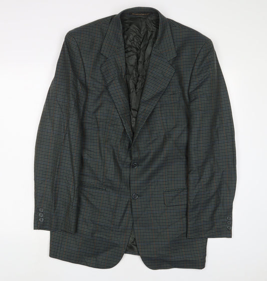 Marks and Spencer Mens Green Plaid Wool Jacket Suit Jacket Size 40 Regular