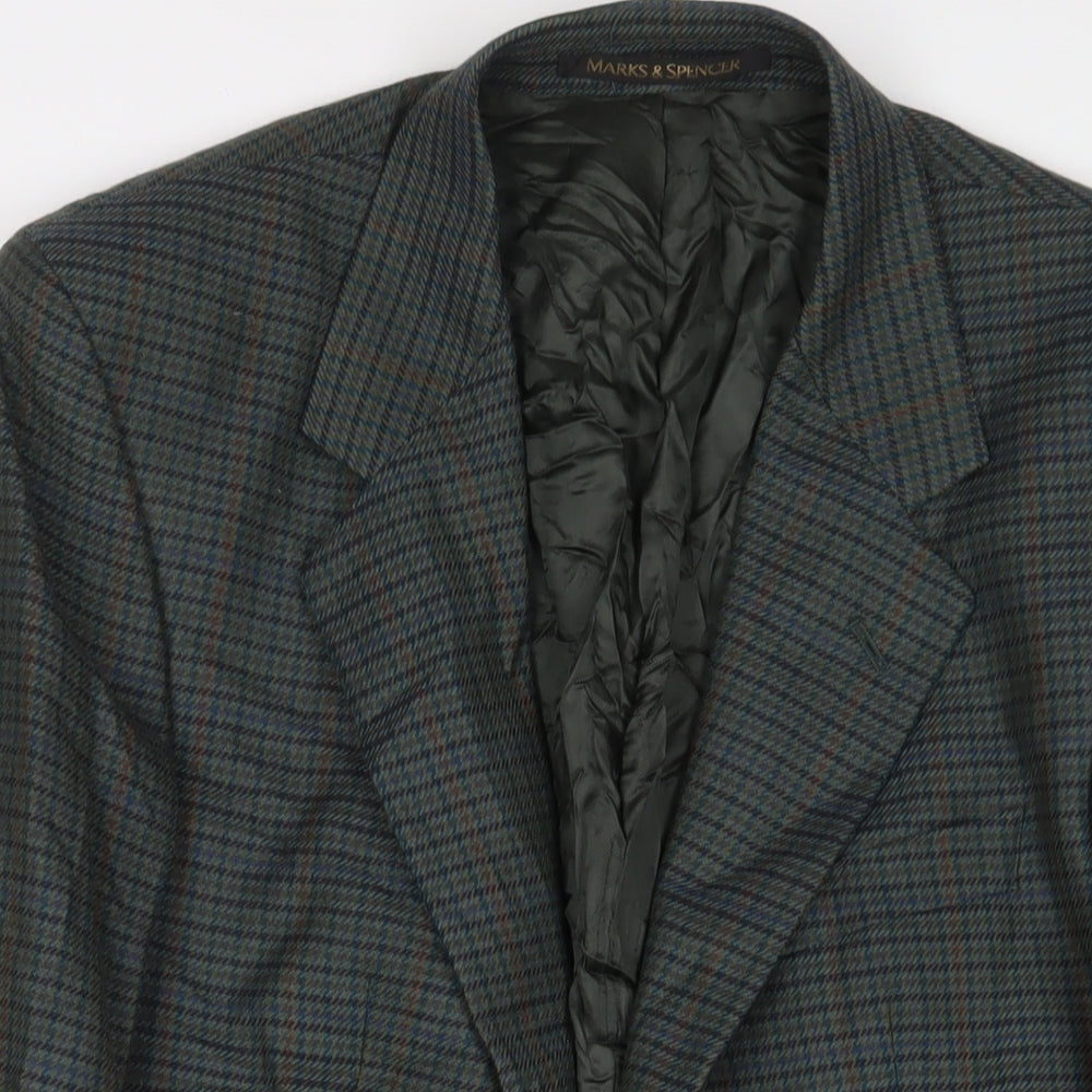 Marks and Spencer Mens Green Plaid Wool Jacket Suit Jacket Size 40 Regular
