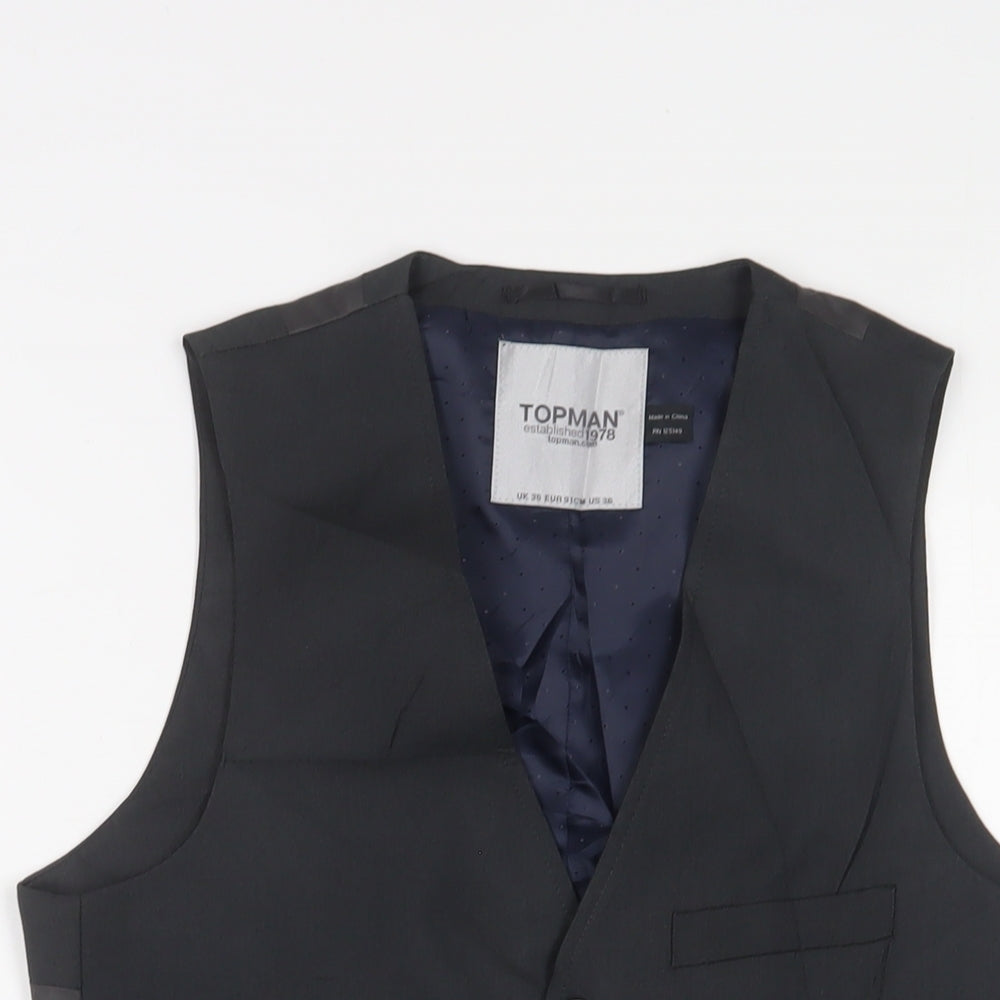 Topman Mens Grey Polyester Jacket Suit Waistcoat Size 36 Regular