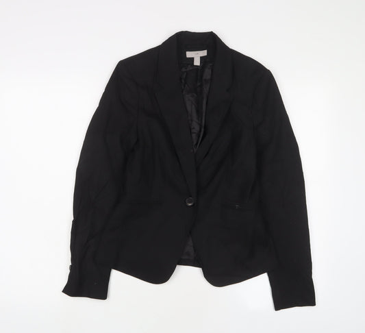 H&M Womens Black Jacket Blazer Size 8 Button