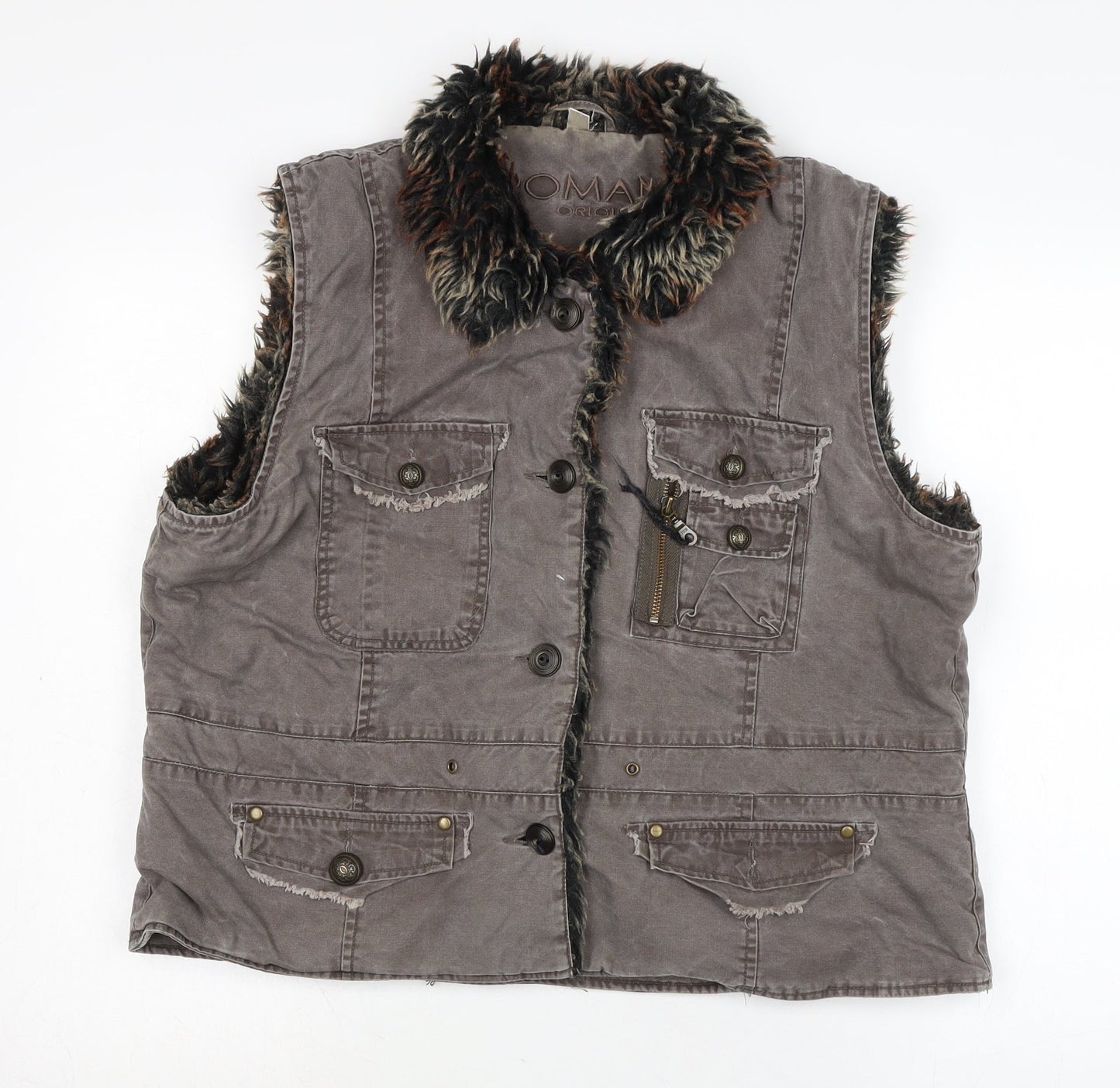 Roman Womens Brown Gilet Waistcoat Size L Zip