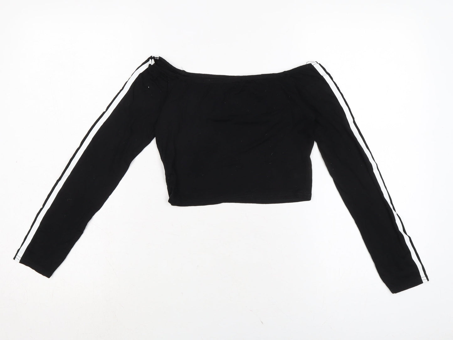 PRETTYLITTLETHING Womens Black Cotton Cropped T-Shirt Size 10 Boat Neck