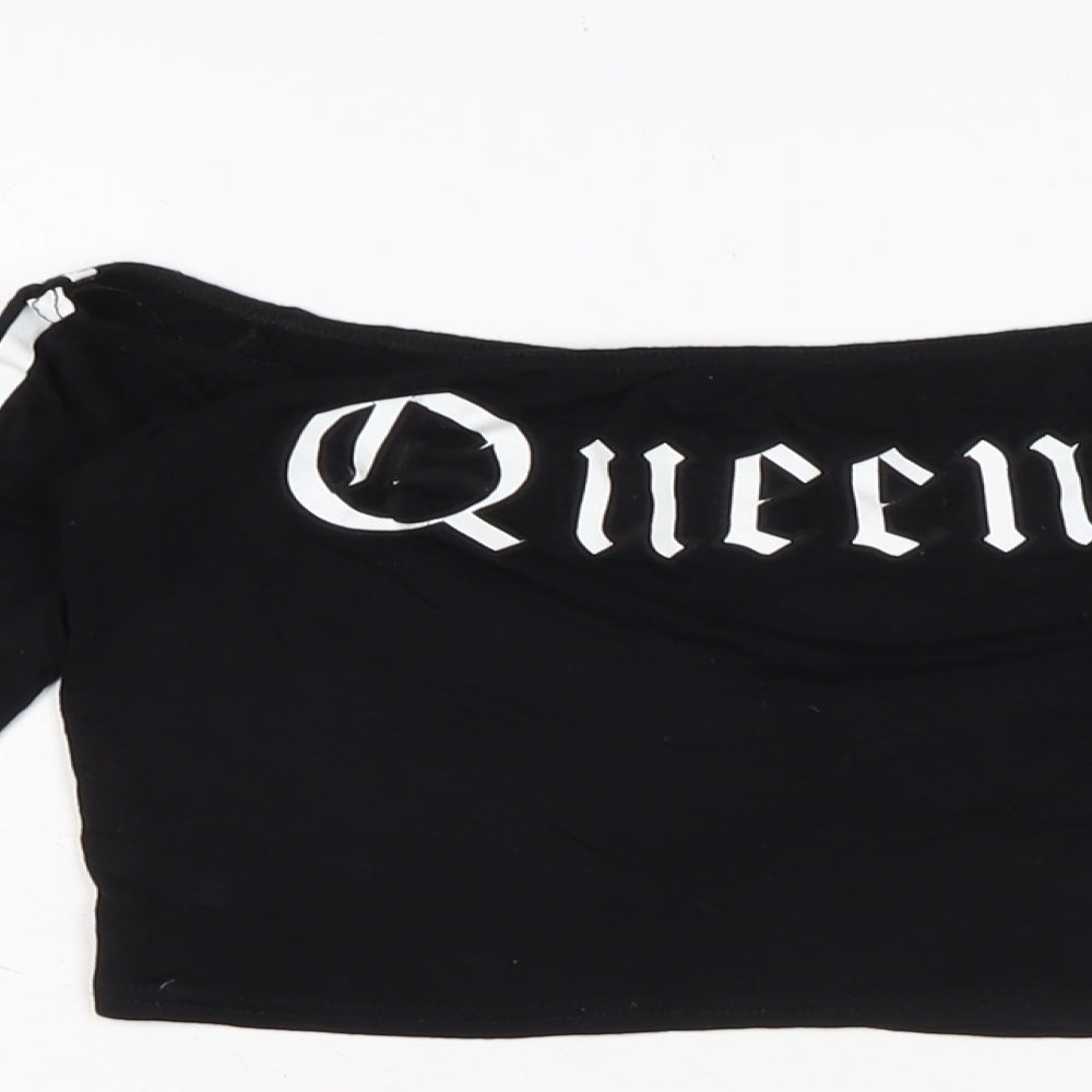 PRETTYLITTLETHING Womens Black Cotton Cropped T-Shirt Size 10 Boat Neck