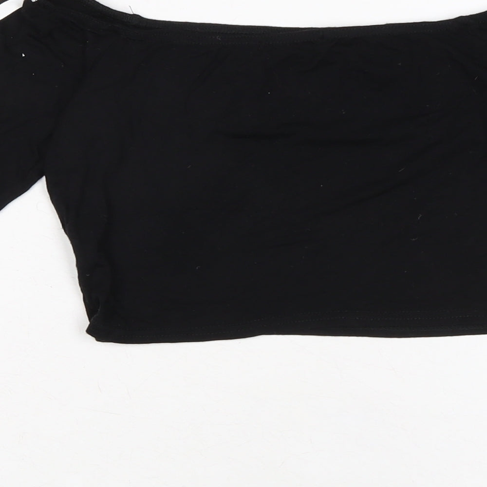 PRETTYLITTLETHING Womens Black Cotton Cropped T-Shirt Size 10 Boat Neck